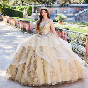Ruffled Sparkly Tulle Quinceañera Dress