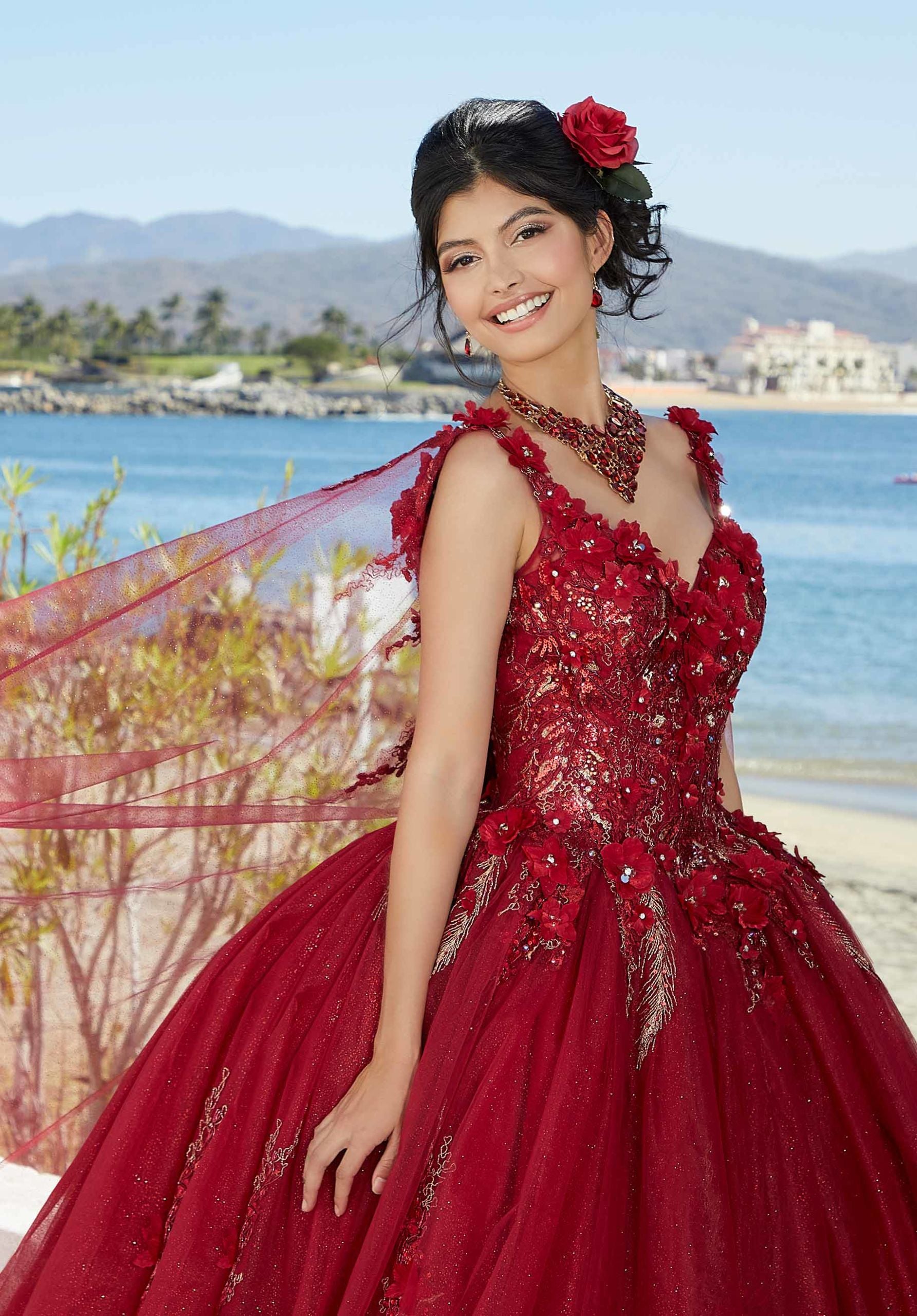 Glitter Tulle Quinceaera Dress with Three-Dimensional Floral Appliqu Elegant Bride and Quinceanera Glitter Tulle Quinceaera Dress with Three-Dimensional Floral Appliqu Elegant Bride and Quinceanera