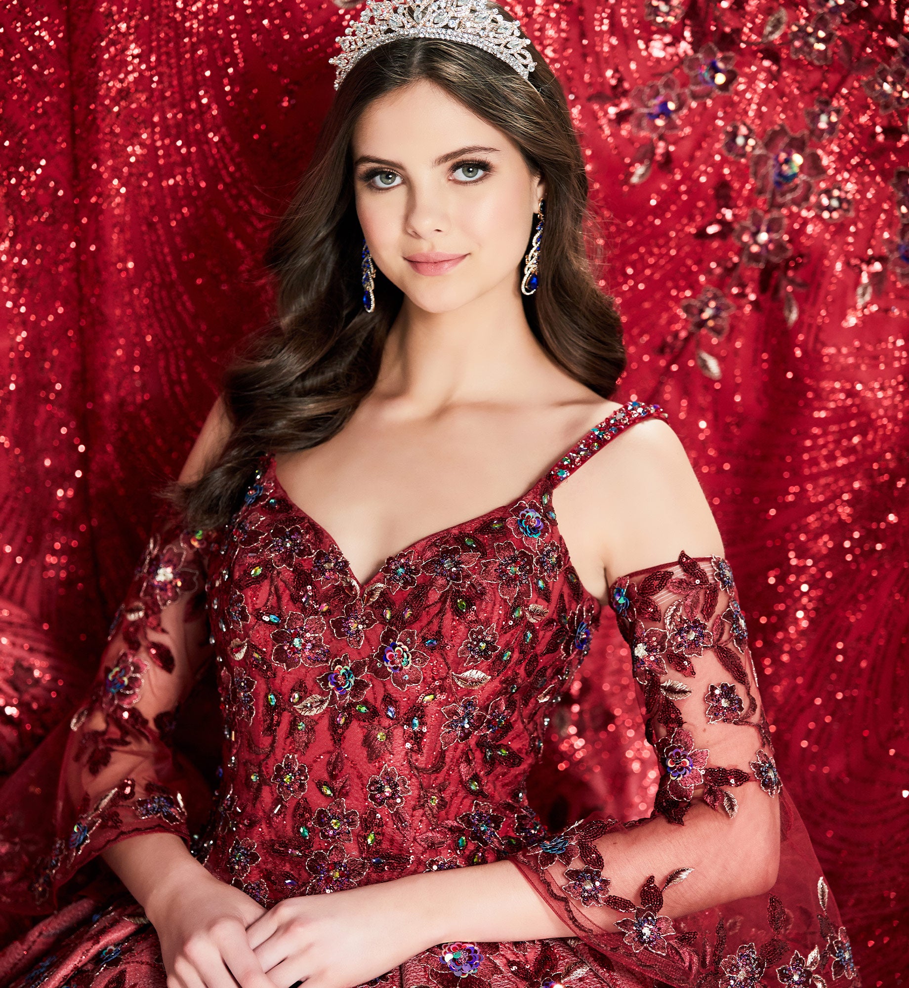 Bold quinceanera dress with dazzling stone and sequin accents