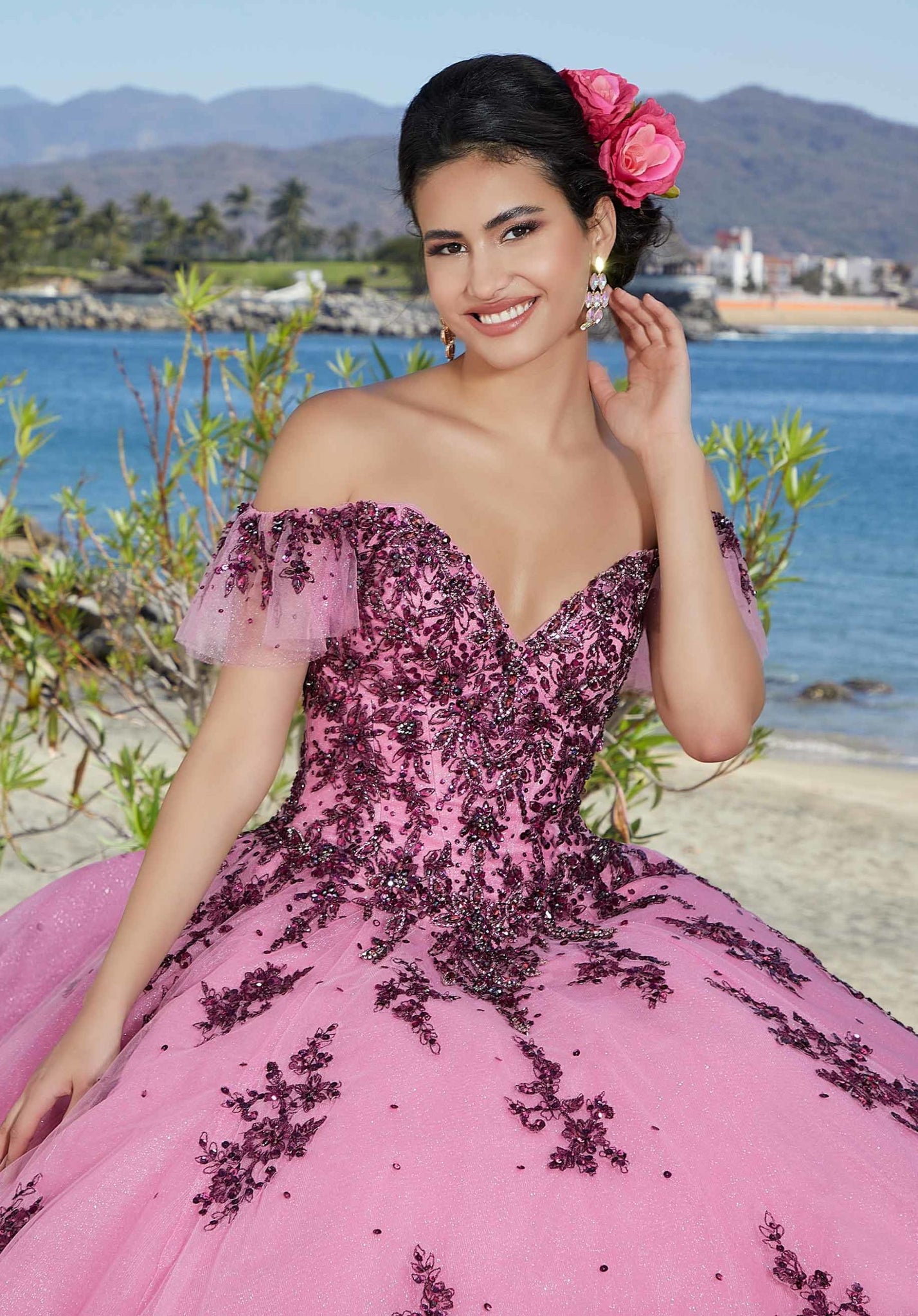 Contrasting Beaded and Embroidered Quinceañera Dress