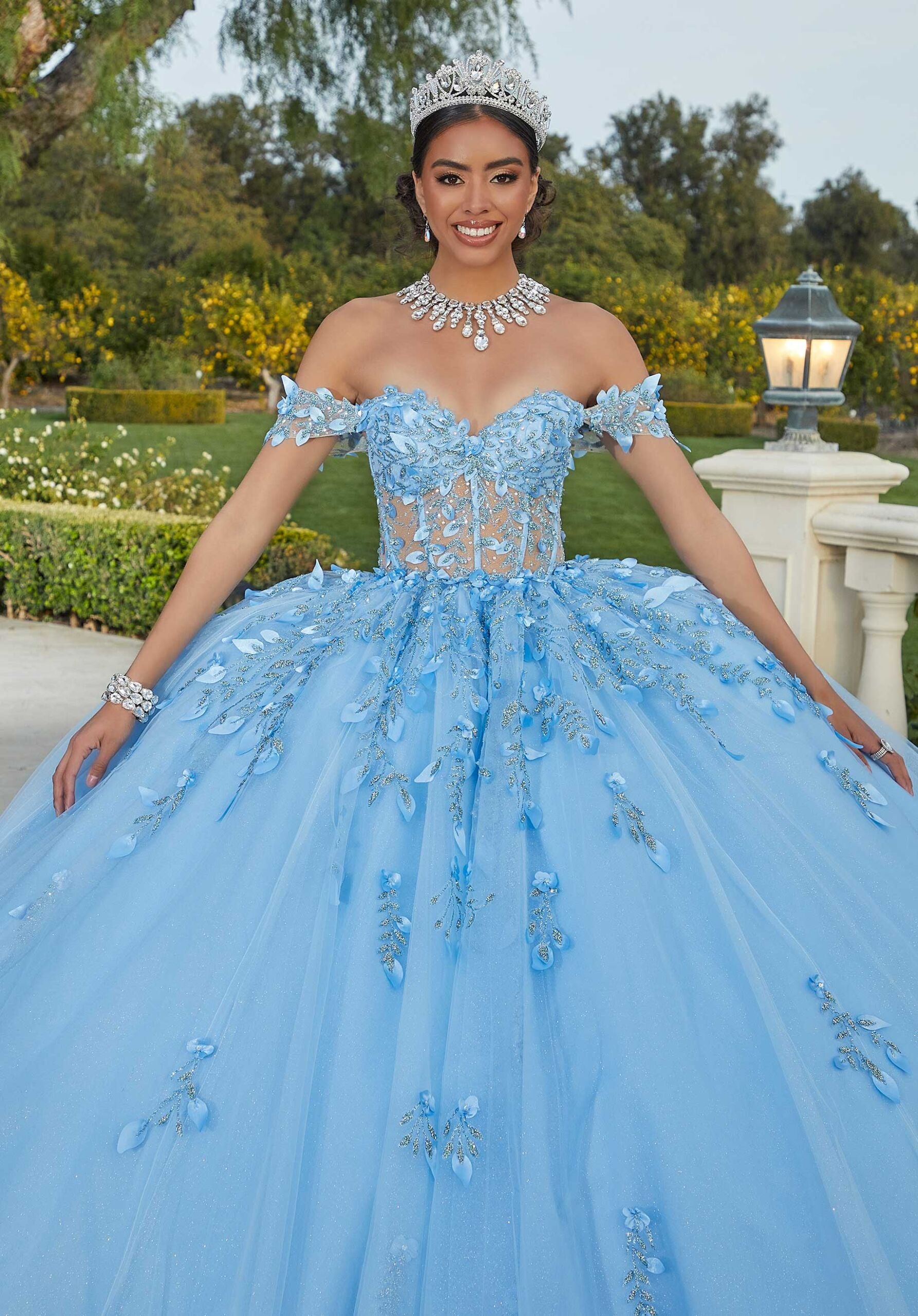 Three-Dimensional Glitter Embroidered Quinceañera Dress