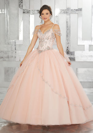 Jeweled Beading on a Split Front Tulle Ballgown