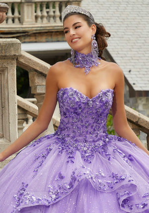 Sparkle Tulle Quinceañera Dress with Long Pouf Sleeves