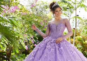 Glitter Net and Floral Applique Quinceañera Dress