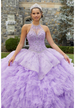 Glitter Net Halter Neck Quinceañera Dress