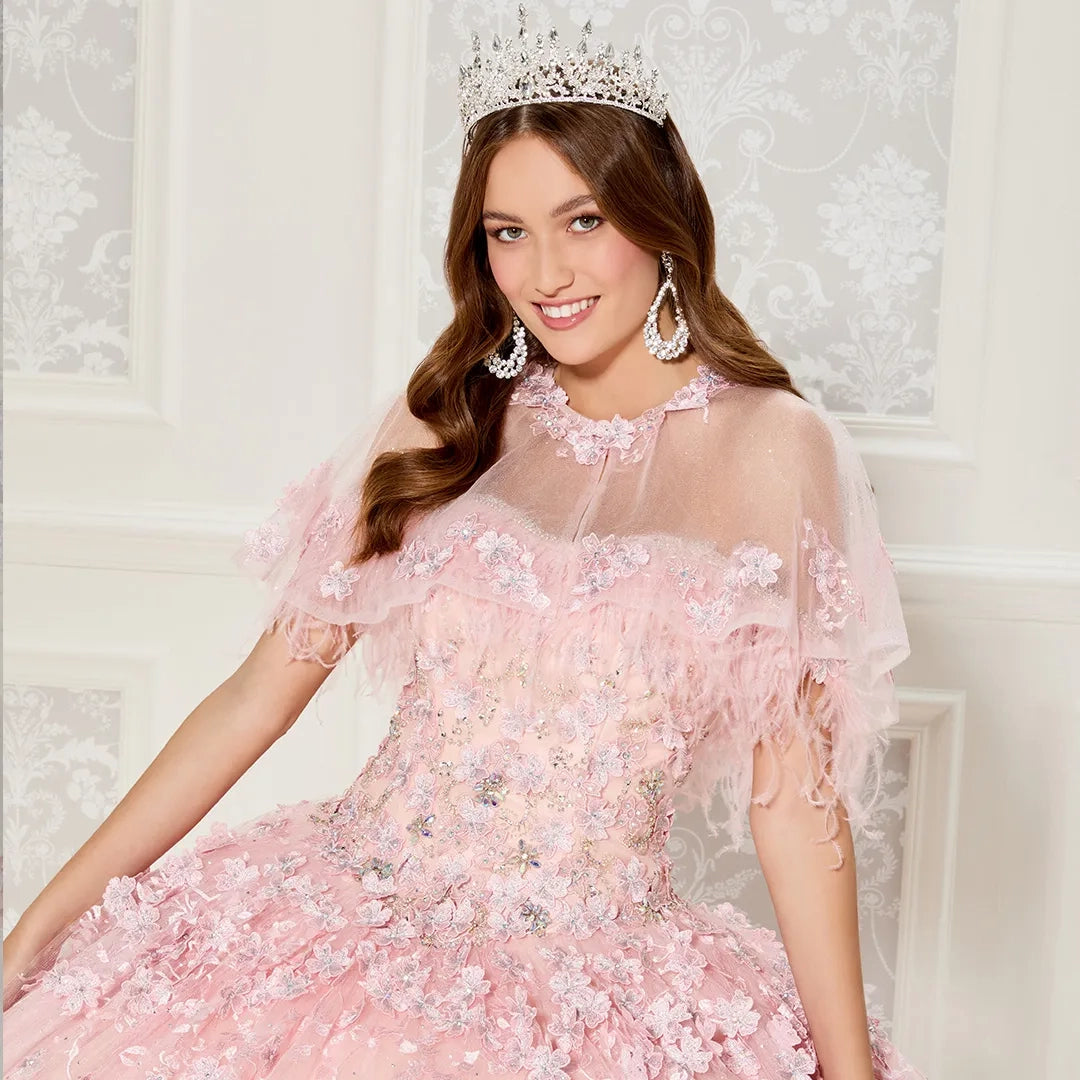 Princess Tulle Quinceañera Dress with Feather Details