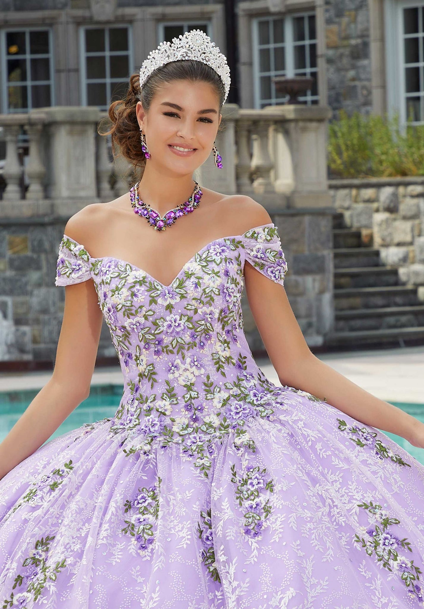 Contrasting Floral Embroidered Quinceañera Dress