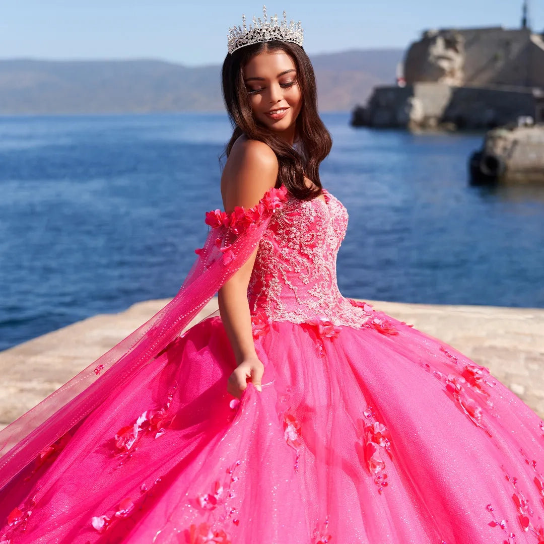Quinceañera Dress With Lights and Detachable Cape
