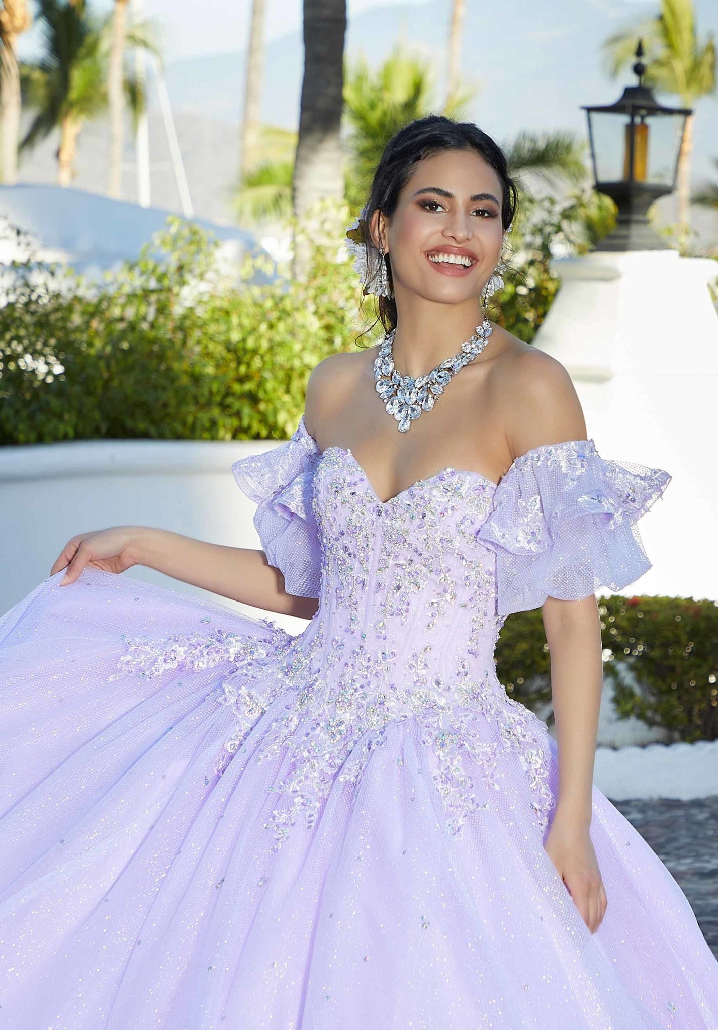 Rhinestone and Crystal Beaded Embroidered Quinceañera Dress