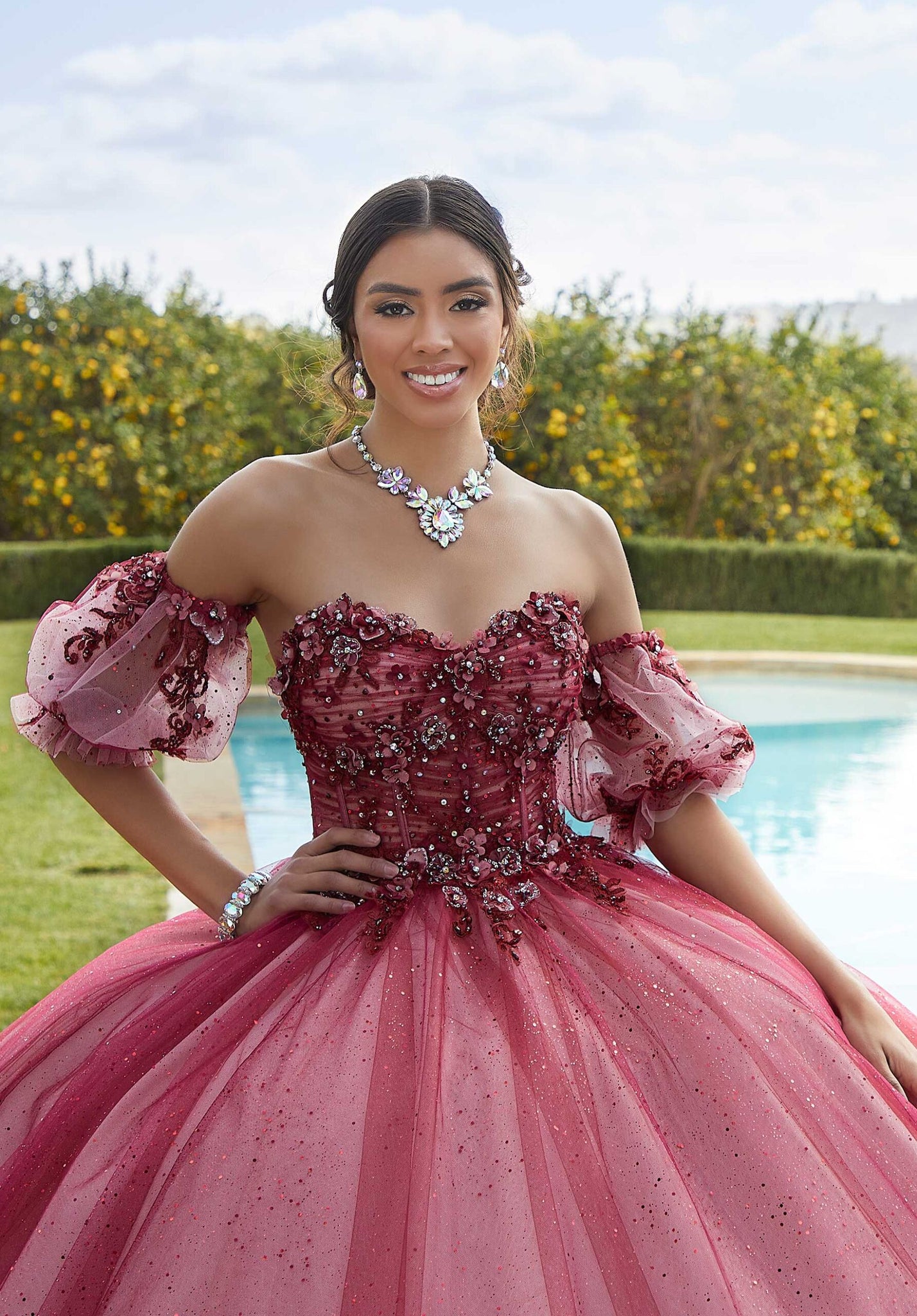 Three-Dimensional Floral Quinceañera Dress with Corset Bodice