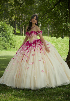 Three-Dimensional Ombré Floral Quinceañera Dress
